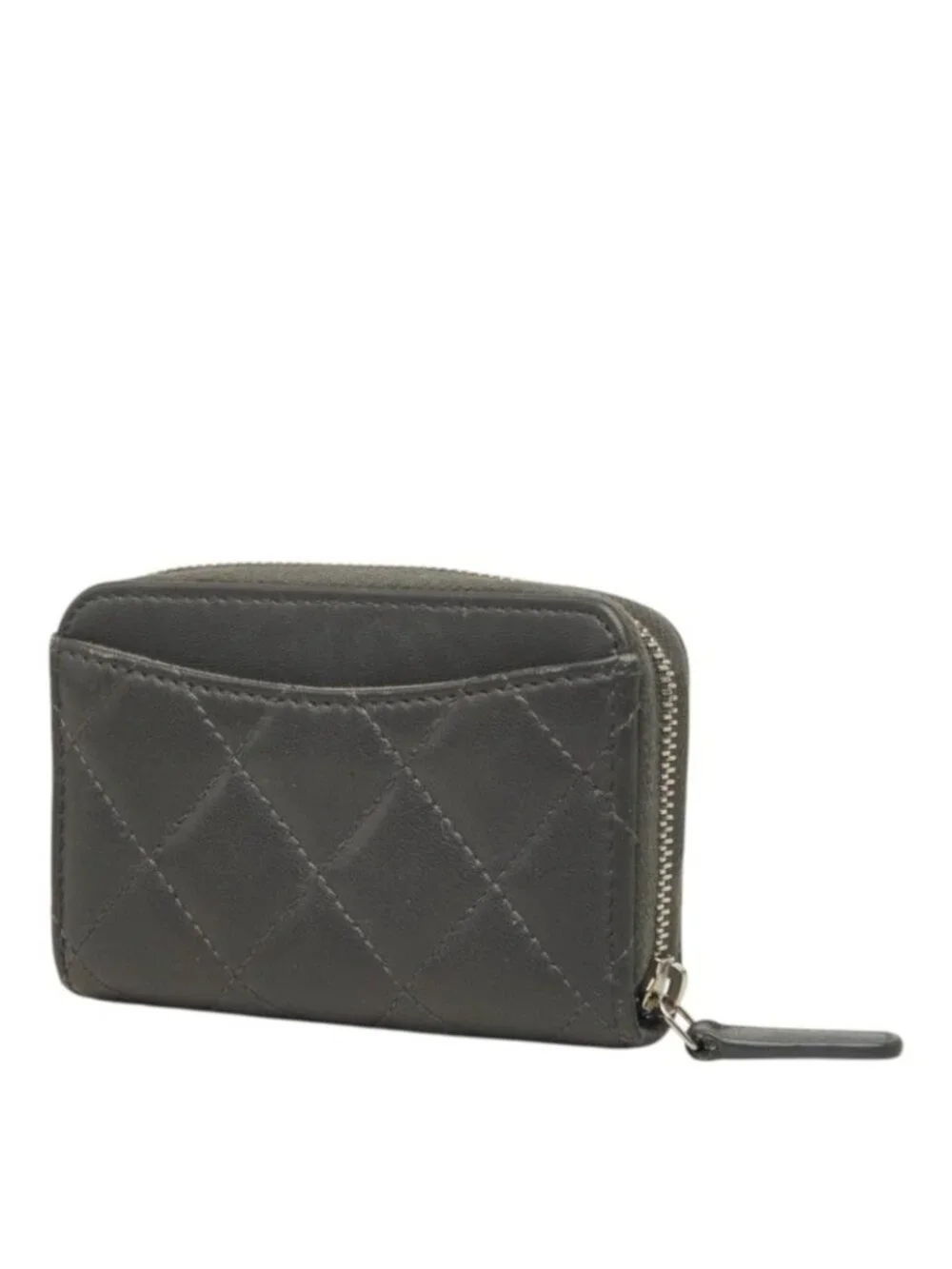 Chanel Quilted CC Logo Coin Purse Gray Lambskin